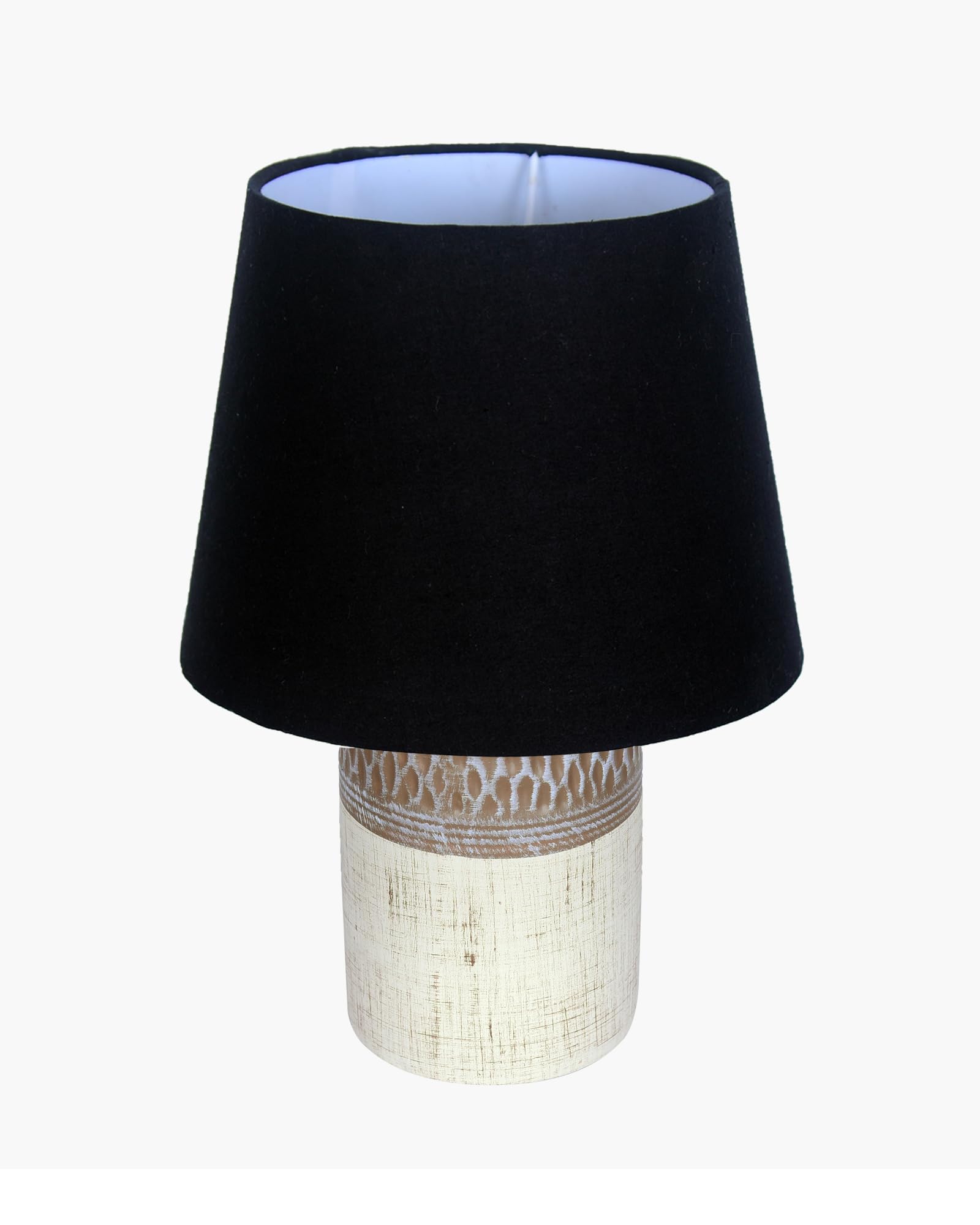 Homesake® Modern Ceramic Table Lamp with Fabric Shade, Minimal Bedside Lamp for Living Room & Bedroom, Brown Carved Honeycomb Pattern, Khadi Frill,