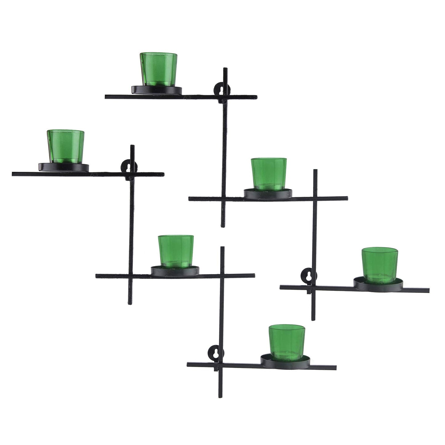 Homesake® Black Scorching Ladder with Six Votive Green, Wall Hanging Candle Tealight Holder, Set of 2