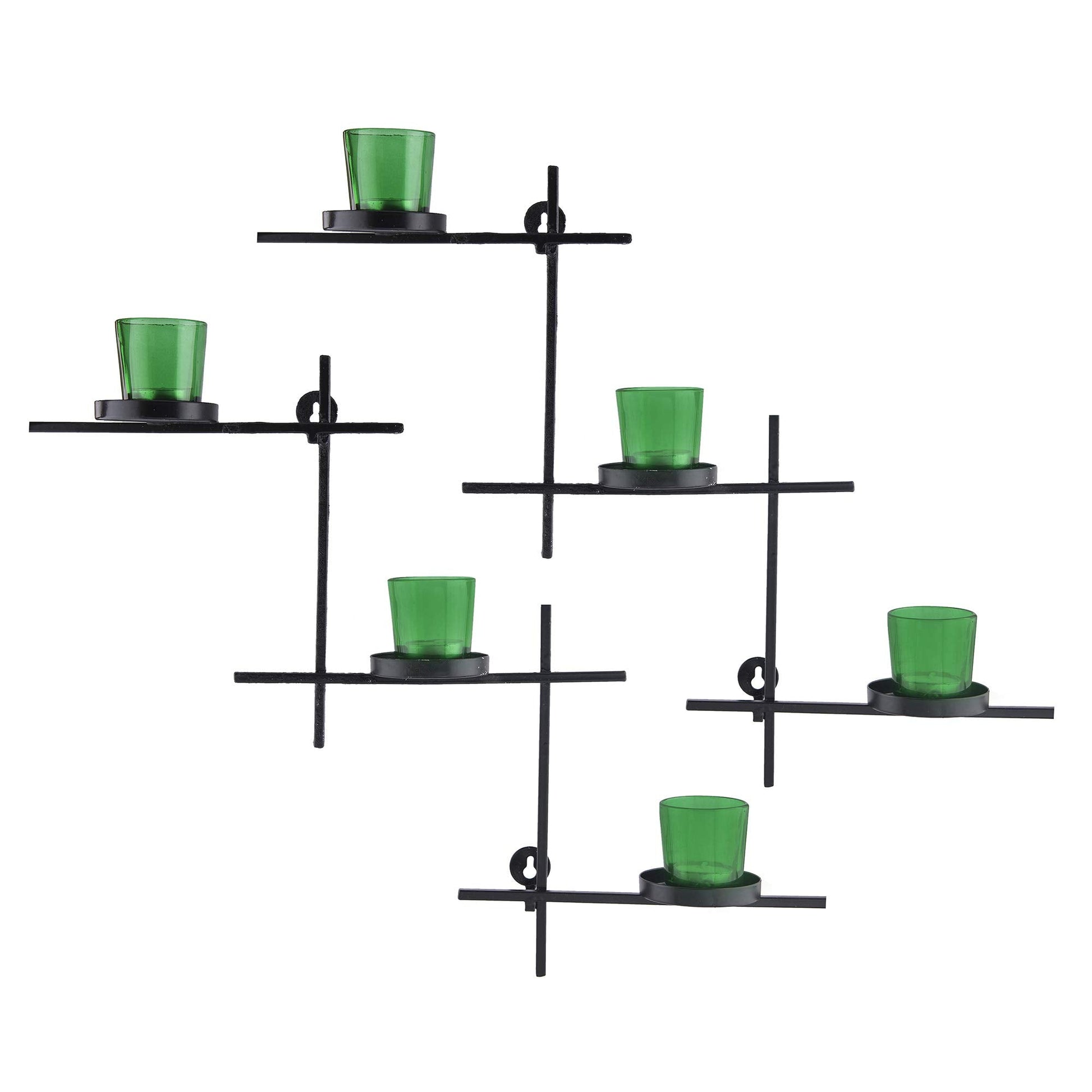 Homesake® Black Scorching Ladder with Six Votive Green, Wall Hanging Candle Tealight Holder, Set of 2