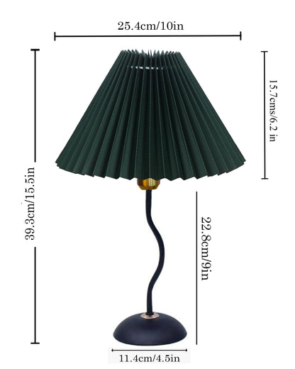 Homesake® Matt Black Twister Small Table Lamp, Modern Bedside Nightstand, Lamps | Desk Accessories | Metal Base for Bedroom, Home Office, Living Room, Kids Dorm, E27 Holder, Pleated