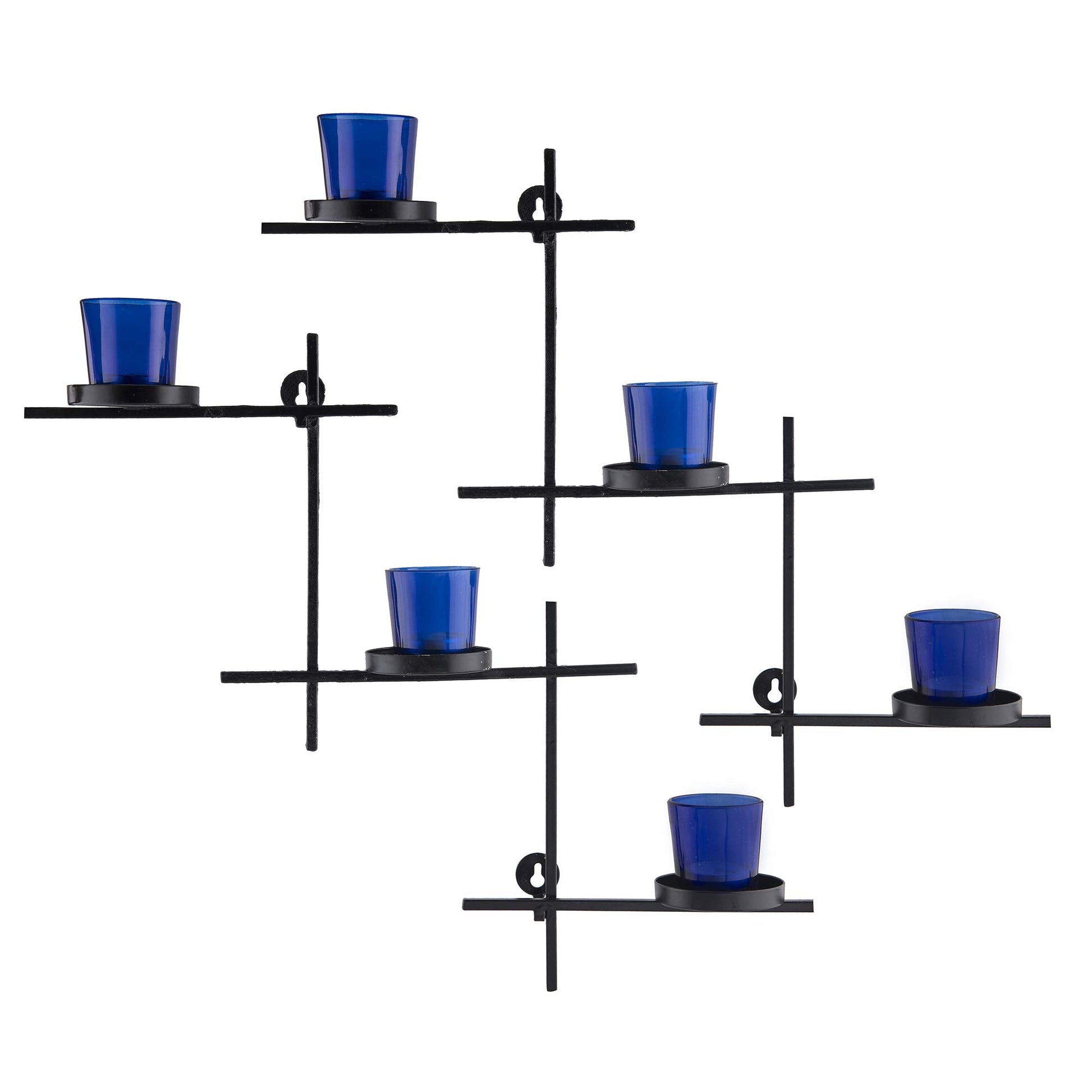 Homesake® Black Scorching Ladder with Six Votive Green, Wall Hanging Candle Tealight Holder, Set of 2