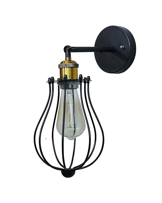 Vintage Wall Sconce Industrial Lighting Adjustable Socket Rustic Wire Metal Cage Fixture Porch Mirror, Antique