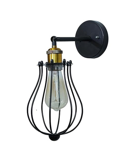 Vintage Wall Sconce Industrial Lighting Adjustable Socket Rustic Wire Metal Cage Fixture Porch Mirror, Antique