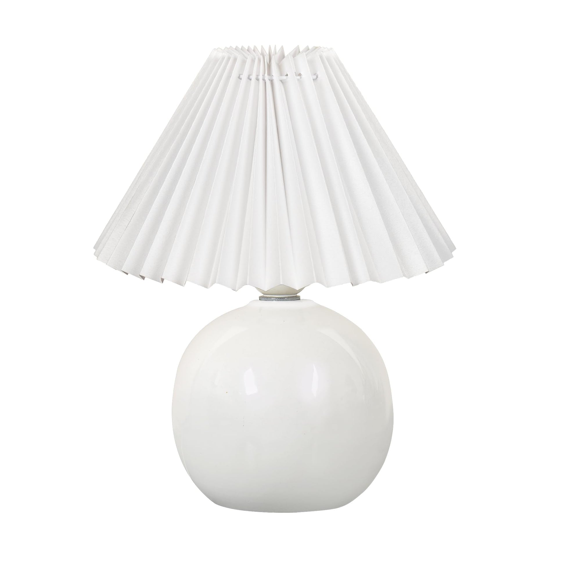 Bedside White Ceramic Table Lamp, Classic Desk lamp for Living Room Bedroom, Farmhouse Nightstand Lamps Round with Jute Pleated Shade