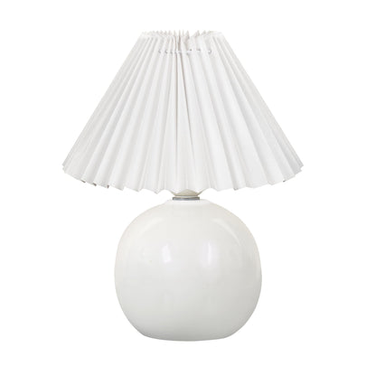 Bedside White Ceramic Table Lamp, Classic Desk lamp for Living Room Bedroom, Farmhouse Nightstand Lamps Round with Jute Pleated Shade