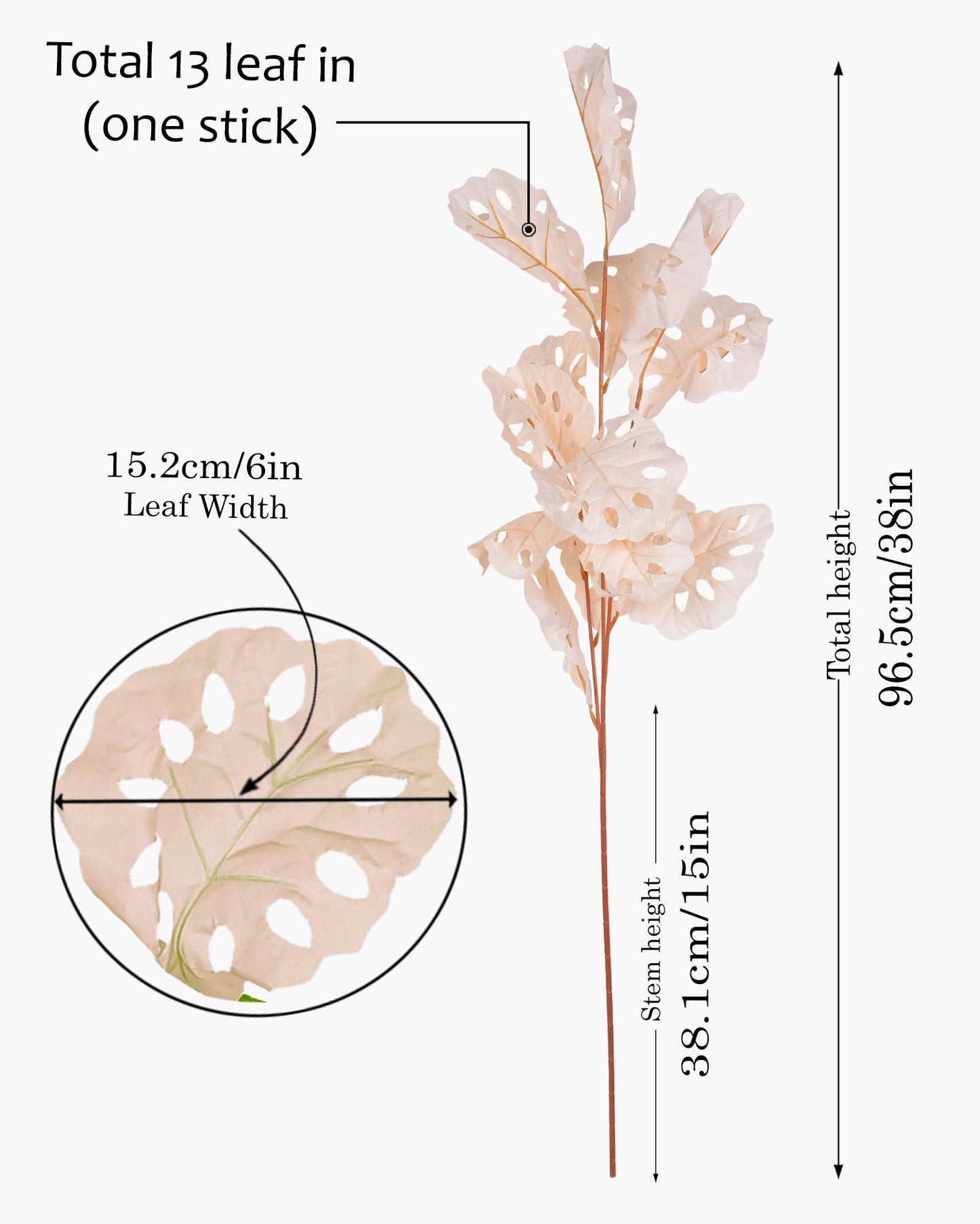 Homesake® Faux Long Monstera Leaf Stems, Set of 2 Artificial Branches with 5 Sticks Each, Pot Not Included, Decorative Plant for Vase, Tabletop, Living Room, Home Décor, Green