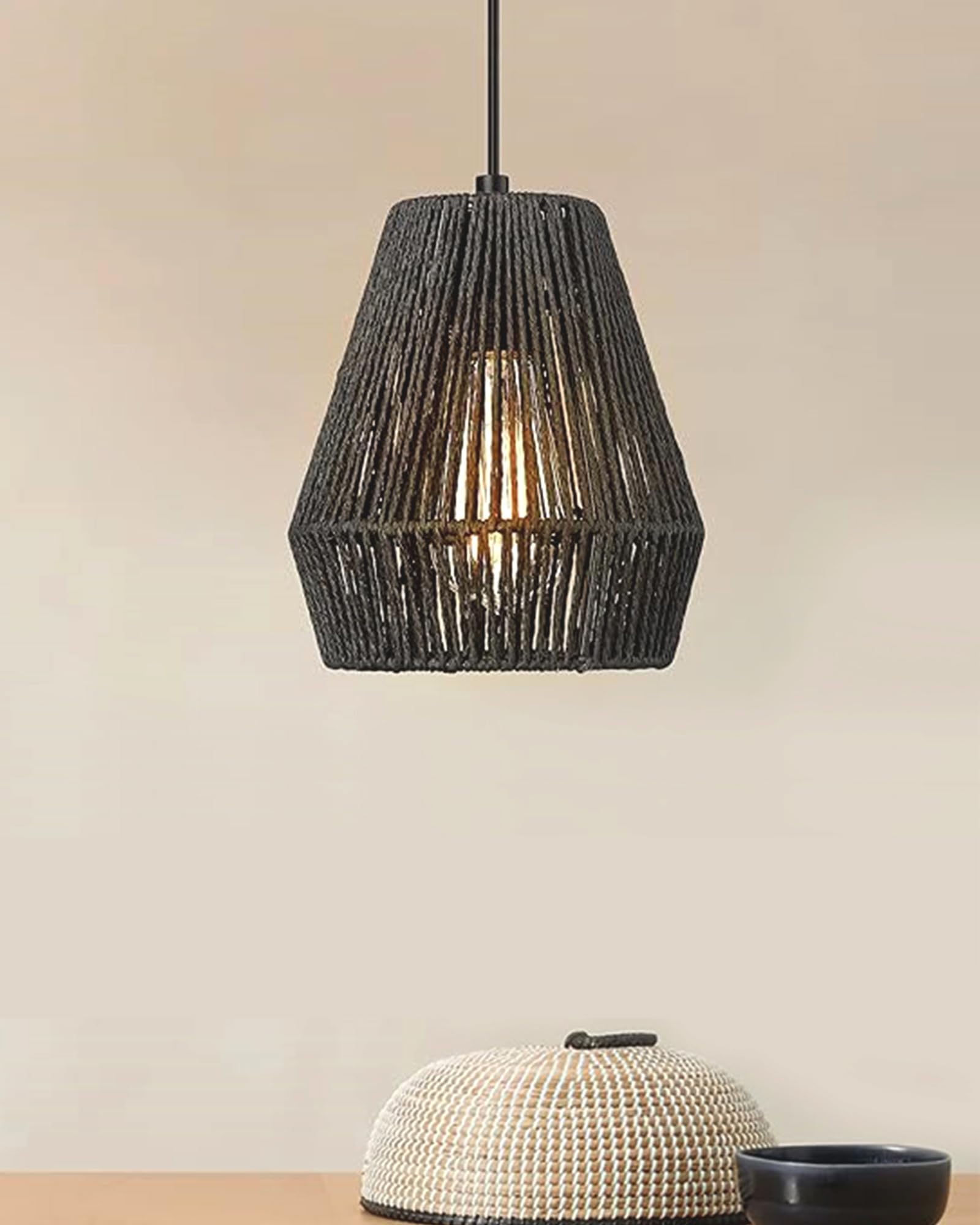 Homesake® Rattan Seagrass Raffia Kauna Paper Grass Wicker Lamp Premium Pendant Light | Livra Hanging Ceiling Lamp Handwoven, Paper Rope Boho Hand-Woven Lampshade for Home Decor, Beige, pumpkin