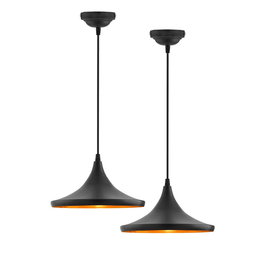 Homesake® E26/E27 Single Head Metal Danish Shade Pendant Vintage Hanging Ceiling Light, Black Set of 2