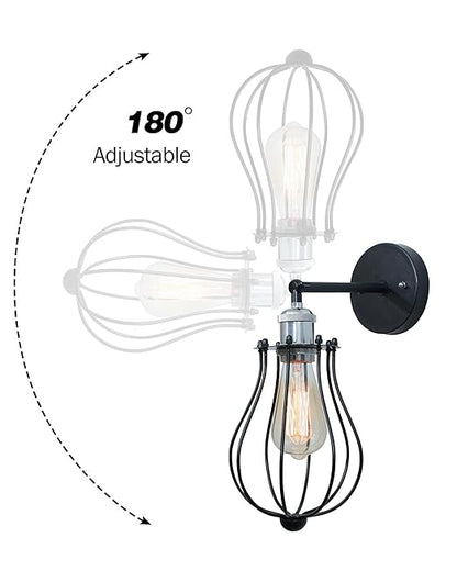 Vintage Wall Sconce Industrial Lighting Adjustable Socket Rustic Wire Metal Cage Fixture Porch Mirror, Antique