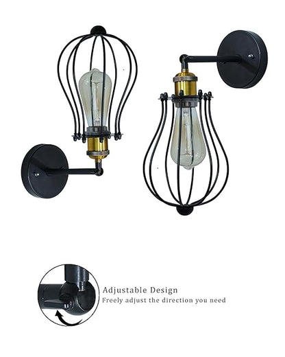 Vintage Wall Sconce Industrial Lighting Adjustable Socket Rustic Wire Metal Cage Fixture Porch Mirror, Antique