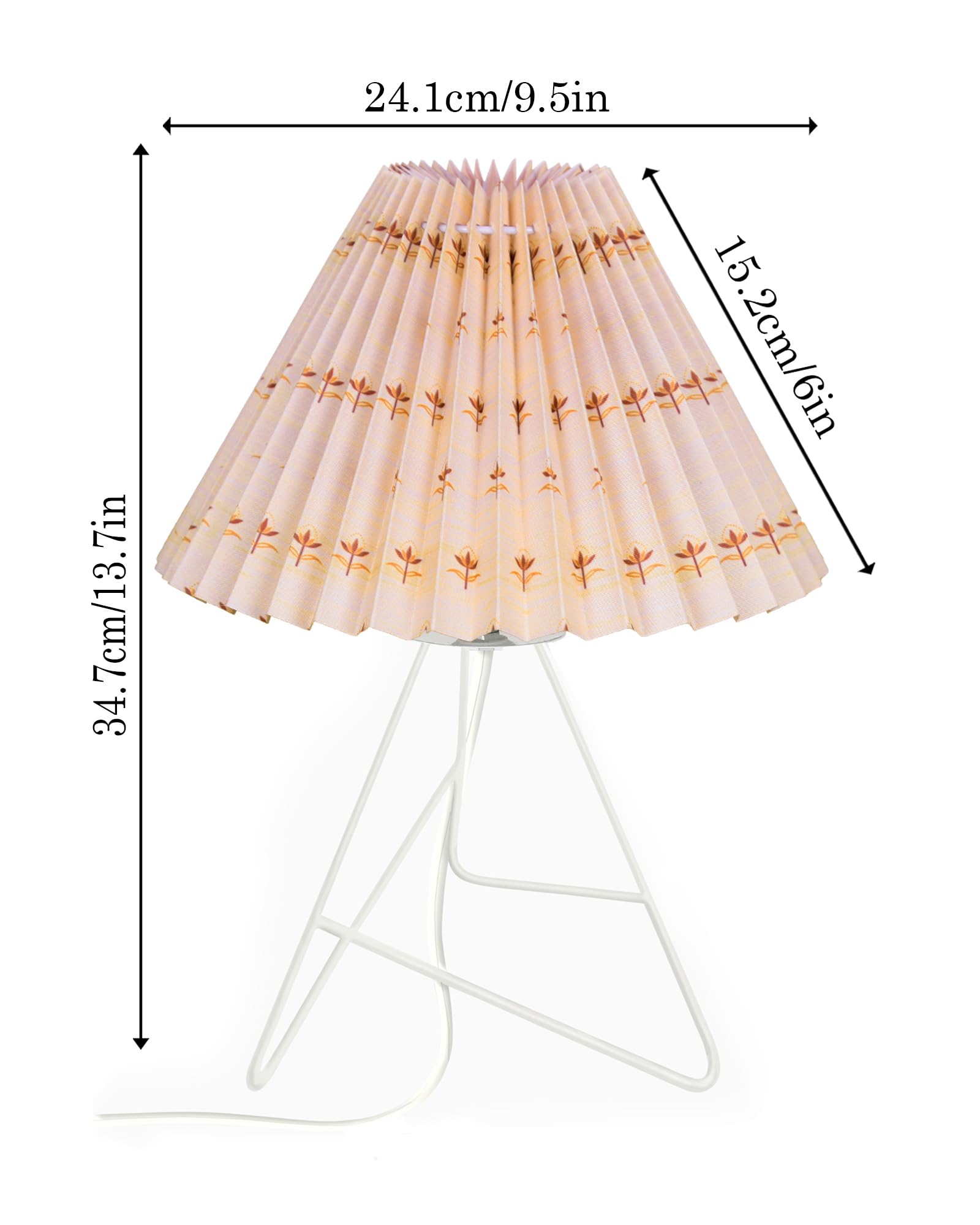 Retro Down to the Wire Metal Table Lamp with Fabric Shade, Bedside Lamp Gift Housewarming Home Living Room, Pleated shade