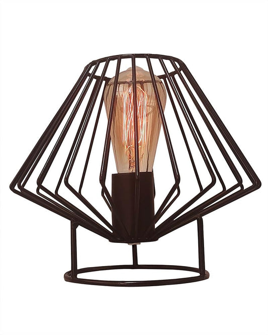 Homesake® Metal Cage Table Incandescent Lamp, Vintage Flame Table Lamp, E27 Decorative Bedside Lamp (Trapezium), Black