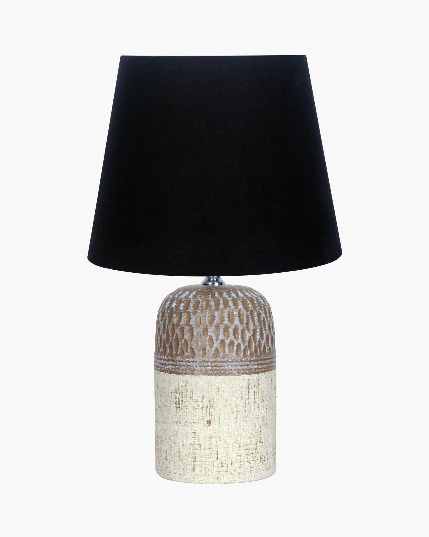 Homesake® Modern Ceramic Table Lamp with Fabric Shade, Minimal Bedside Lamp for Living Room & Bedroom, Brown Carved Honeycomb Pattern, Khadi Frill,