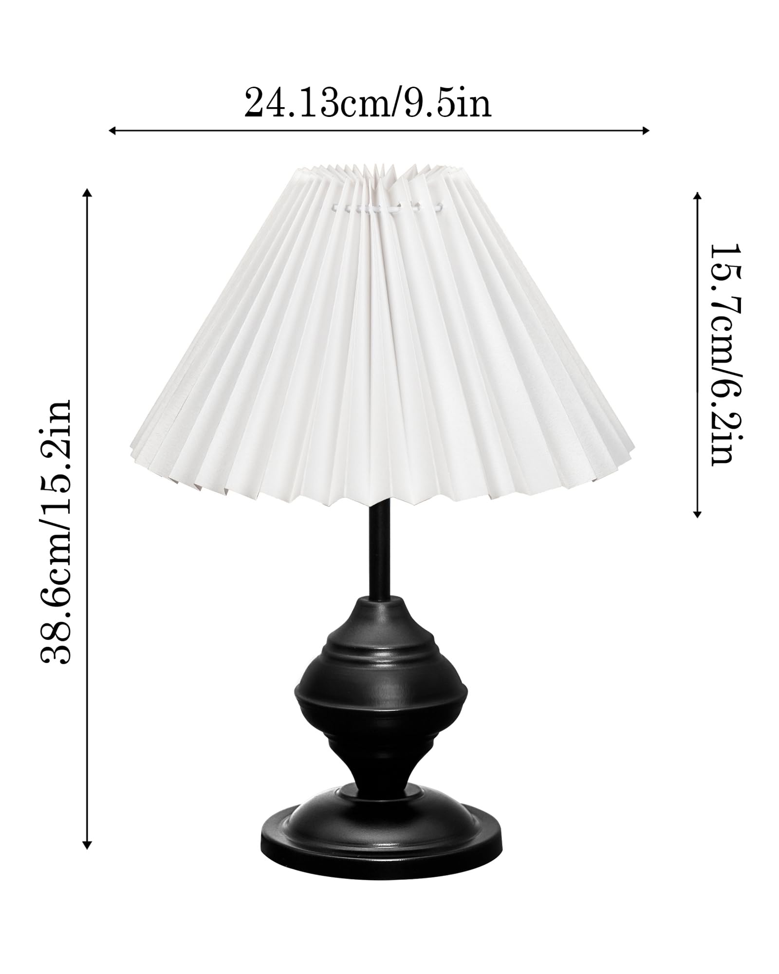 Bedside Black Metal Table Lamp with Fabric Shade, E27 holder, Urn, Pleated Jute Shade