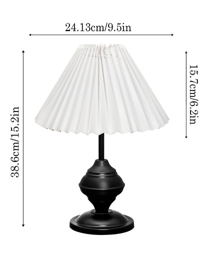 Bedside Black Metal Table Lamp with Fabric Shade, E27 holder, Urn, Pleated Jute Shade