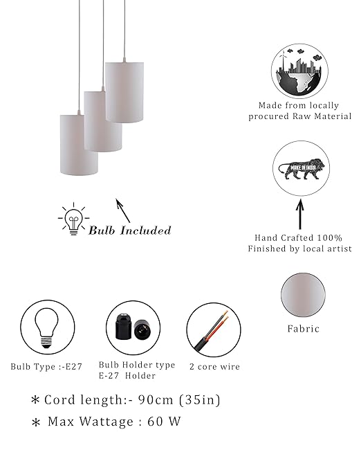 3-lights Round Cluster Chandelier shade Hanging Pendant Light with Braided Cord