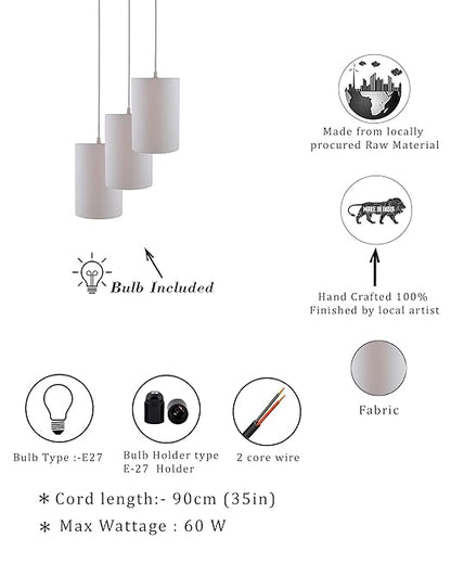 3-lights Round Cluster Chandelier shade Hanging Pendant Light with Braided Cord