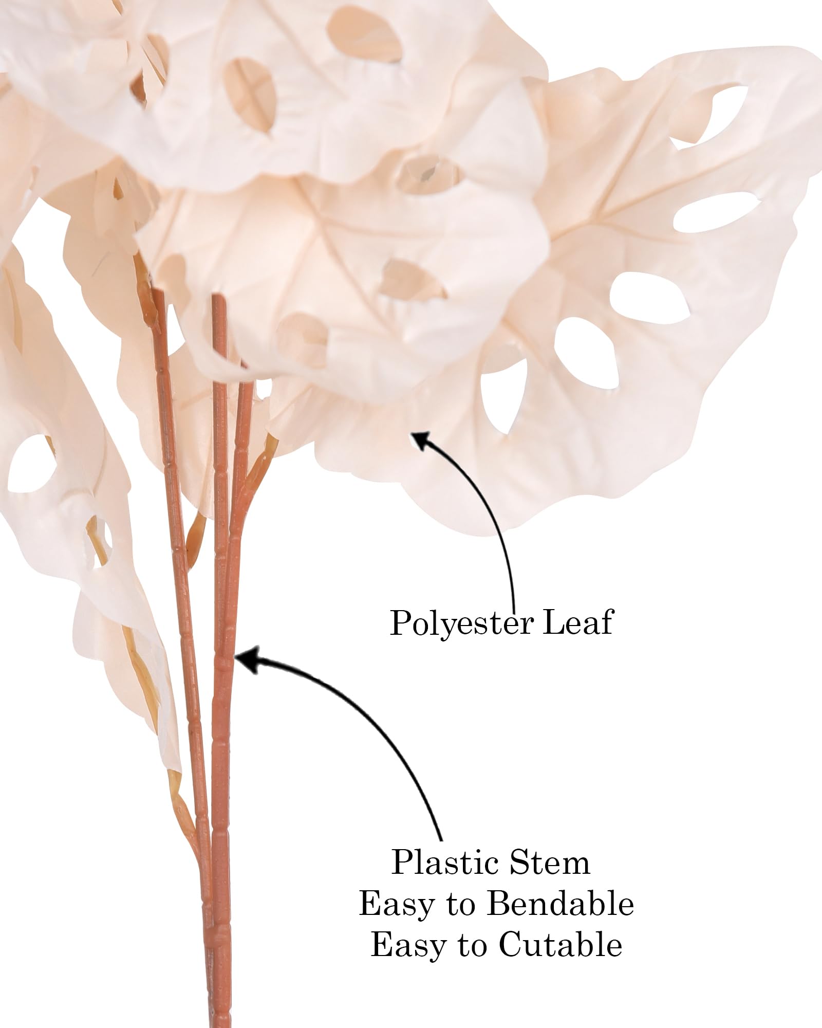 Homesake® Faux Long Monstera Leaf Stems, Set of 2 Artificial Branches with 5 Sticks Each, Pot Not Included, Decorative Plant for Vase, Tabletop, Living Room, Home Décor, Green