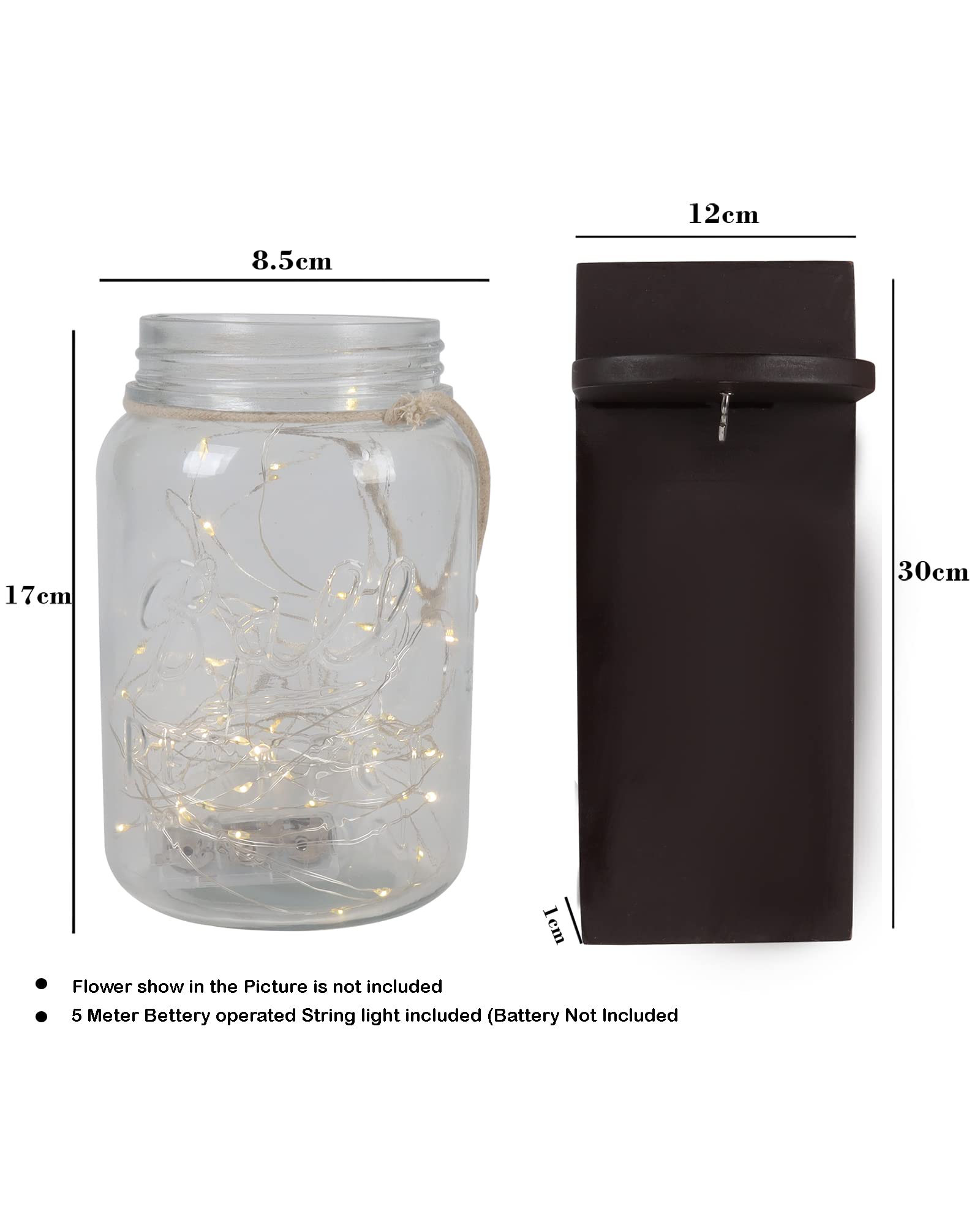 Homesake® Rustic Mason Jar Wall Scones with Firefly String Lights, ramadan decorations for home, ramzan decoration items festive decor, home decoration items for living room (Wall Mason Jar)