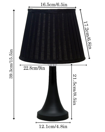 Bedside Black Metal Table Lamp with Fabric Shade, E27 holder, Cone, Pleated Jute Shade