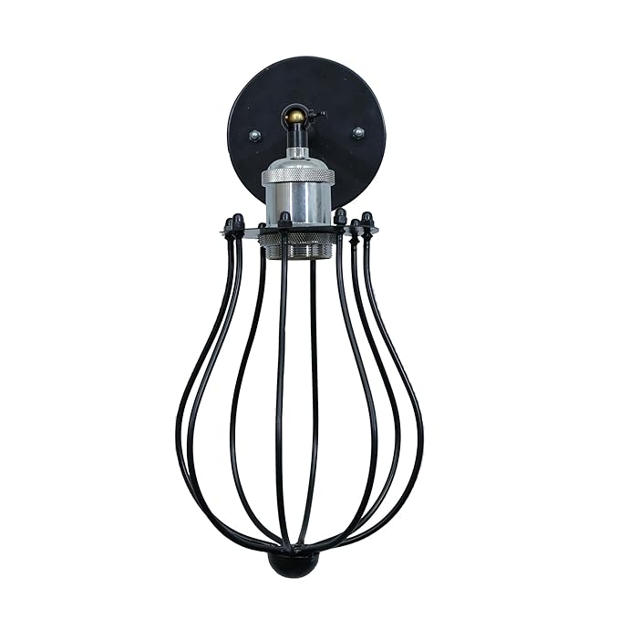 Vintage Wall Sconce Industrial Lighting Adjustable Socket Rustic Wire Metal Cage Fixture Porch Mirror, Antique