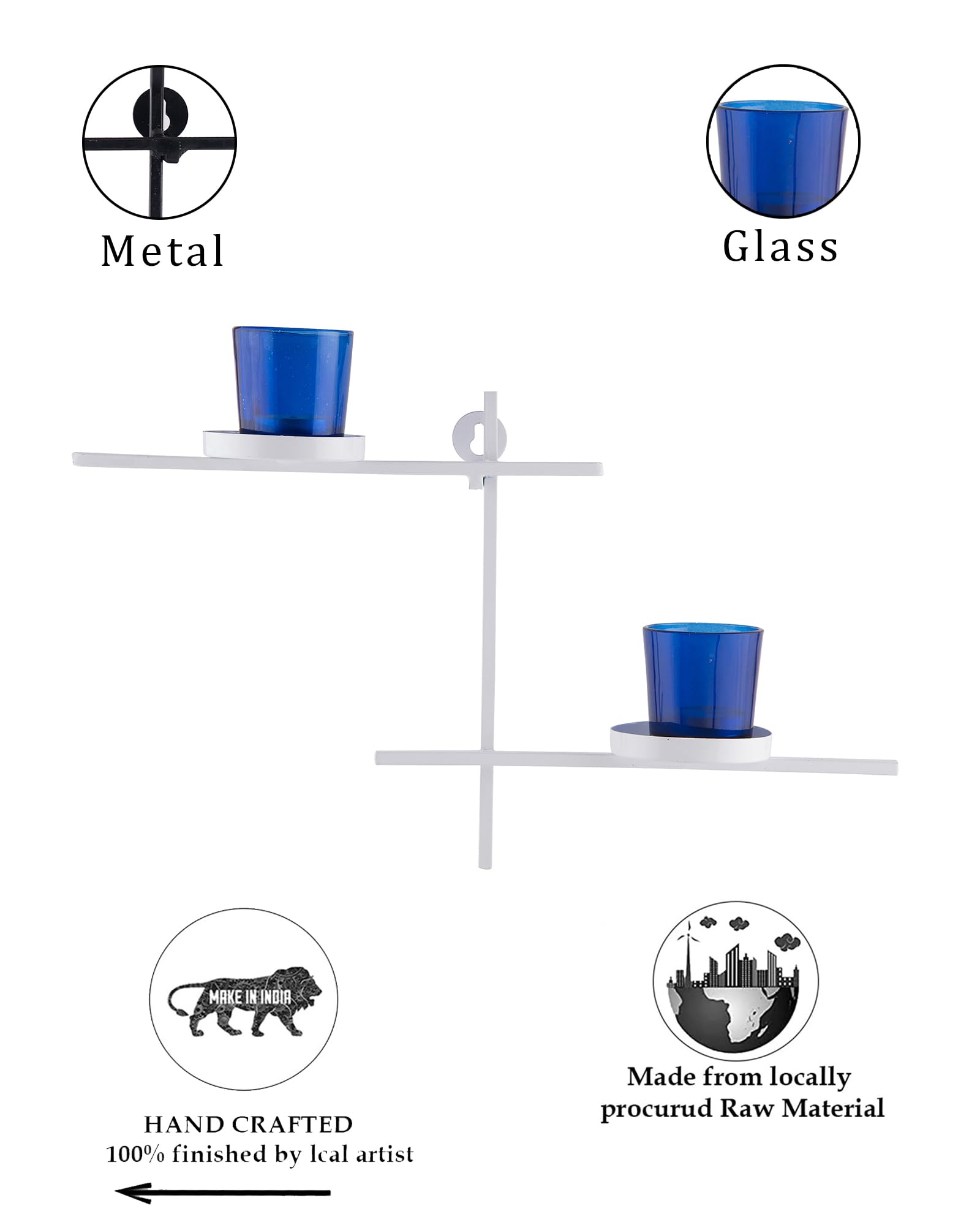 Homesake® White Scorching Ladder with Pair of Votive Green Wall Hanging Candle Tealight Holder, Set of 2
