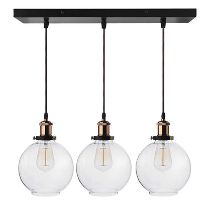 3-Lights Linear Cluster Chandelier Modern Glass Globe Hanging Light, Antique Socket, E27 Holder, Kitchen Island Ceiling Light URBAN Retro