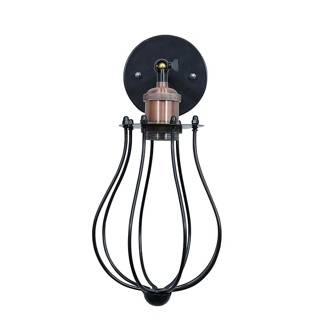 Vintage Wall Sconce Industrial Lighting Adjustable Socket Rustic Wire Metal Cage Fixture Porch Mirror, Antique