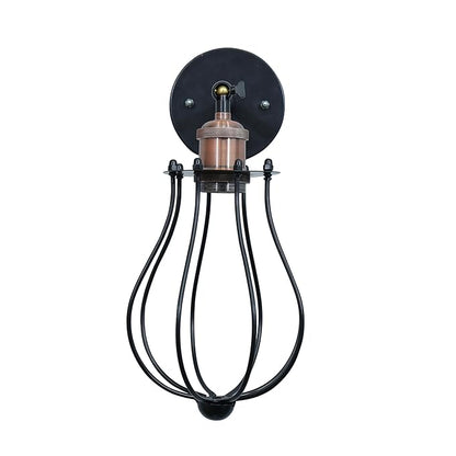 Vintage Wall Sconce Industrial Lighting Adjustable Socket Rustic Wire Metal Cage Fixture Porch Mirror, Antique