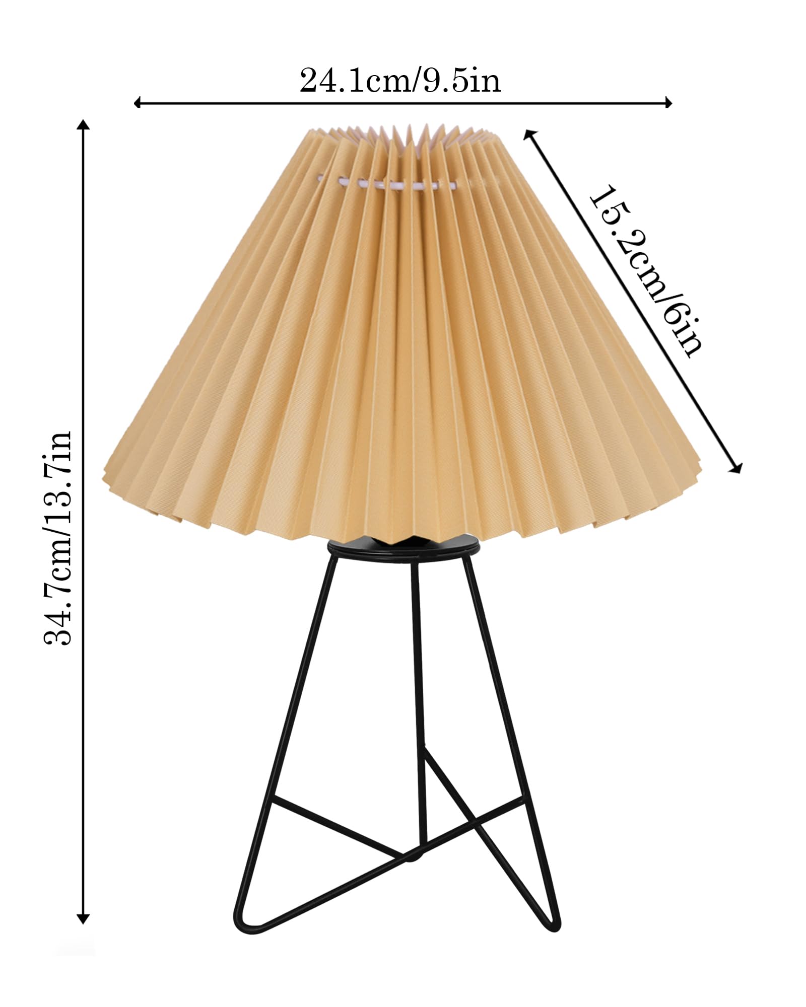 Homesake® Retro Matt Black Table Lamp, Iron Tripod Base, E27 Bulb Holder, Lamps for Bedroom, Bedside, Living Room, Study, Desk, Warm Night Lamp, Light, Pleated Fabricc
