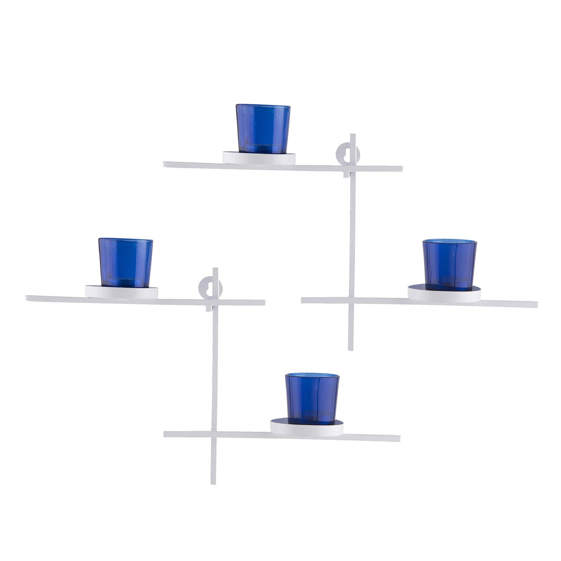 Homesake® White Scorching Ladder with Pair of Votive Green Wall Hanging Candle Tealight Holder, Set of 2
