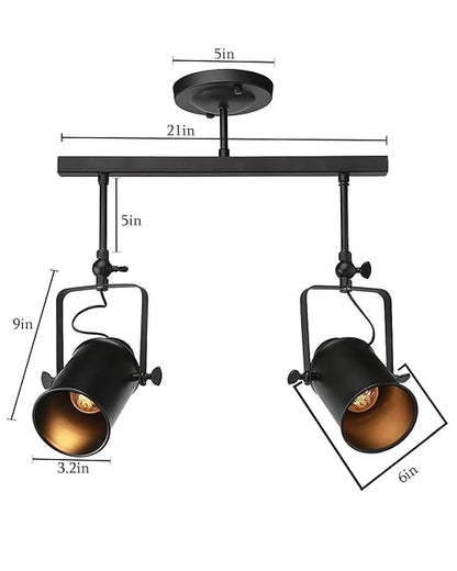 Industrial 2-Light Track Lighting Kit, Black Flush Mount Wall/Ceiling Spot Lights Fixture, Directional Ceiling Light for Kitchen,Dining Room, Living Room, Hallway, Bathroom, Cabinet