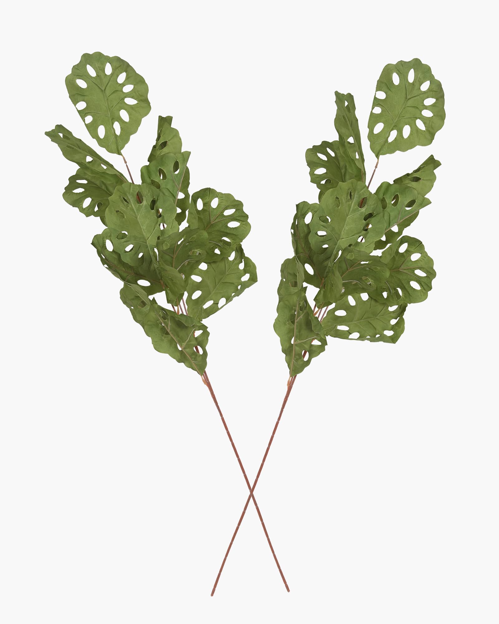 Homesake® Faux Long Monstera Leaf Stems, Set of 2 Artificial Branches with 5 Sticks Each, Pot Not Included, Decorative Plant for Vase, Tabletop, Living Room, Home Décor, Green