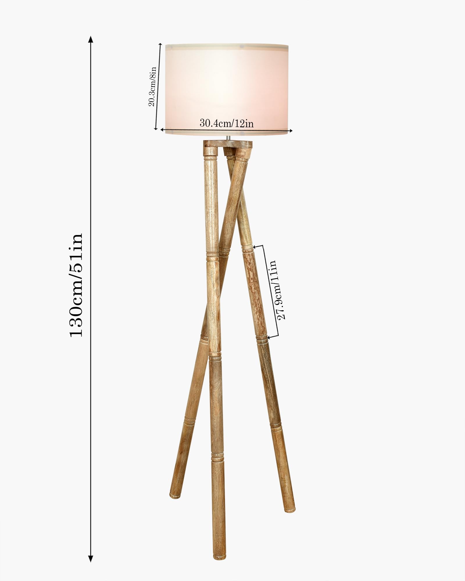 Cross-leg Wood Tripod Floor Lamp, Mid Century Standing Lamp, E27 Lamp Base, With Shade Modern Design Floor Reading Lamp for Living Room Bedroom, Study Room and Office