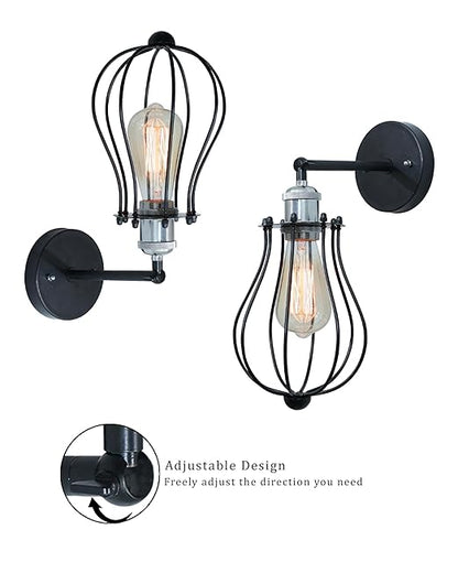 Vintage Wall Sconce Industrial Lighting Adjustable Socket Rustic Wire Metal Cage Fixture Porch Mirror, Antique