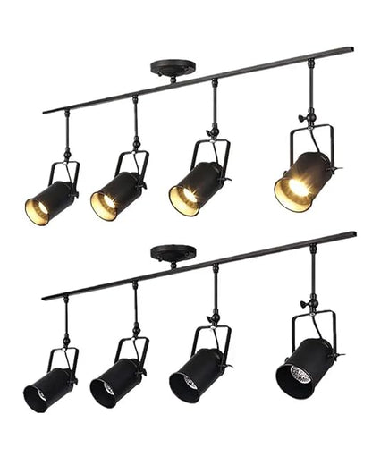 Industrial 4-Light Track Lighting Kit, Black Flush Mount Wall/Ceiling Spot Lights Fixture, Directional Ceiling Light for Kitchen,Dining Room, Living Room, Hallway, Bathroom, Cabinet