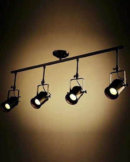 Industrial 4-Light Track Lighting Kit, Black Flush Mount Wall/Ceiling Spot Lights Fixture, Directional Ceiling Light for Kitchen,Dining Room, Living Room, Hallway, Bathroom, Cabinet