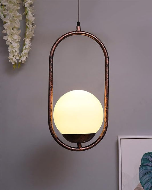 Mid Century Modern Light Chandelier Lighting, White Frosted Glass Globe Lampshade Pendant Indoor Hanging Light Fixture, Rubbed Bronze Oval
