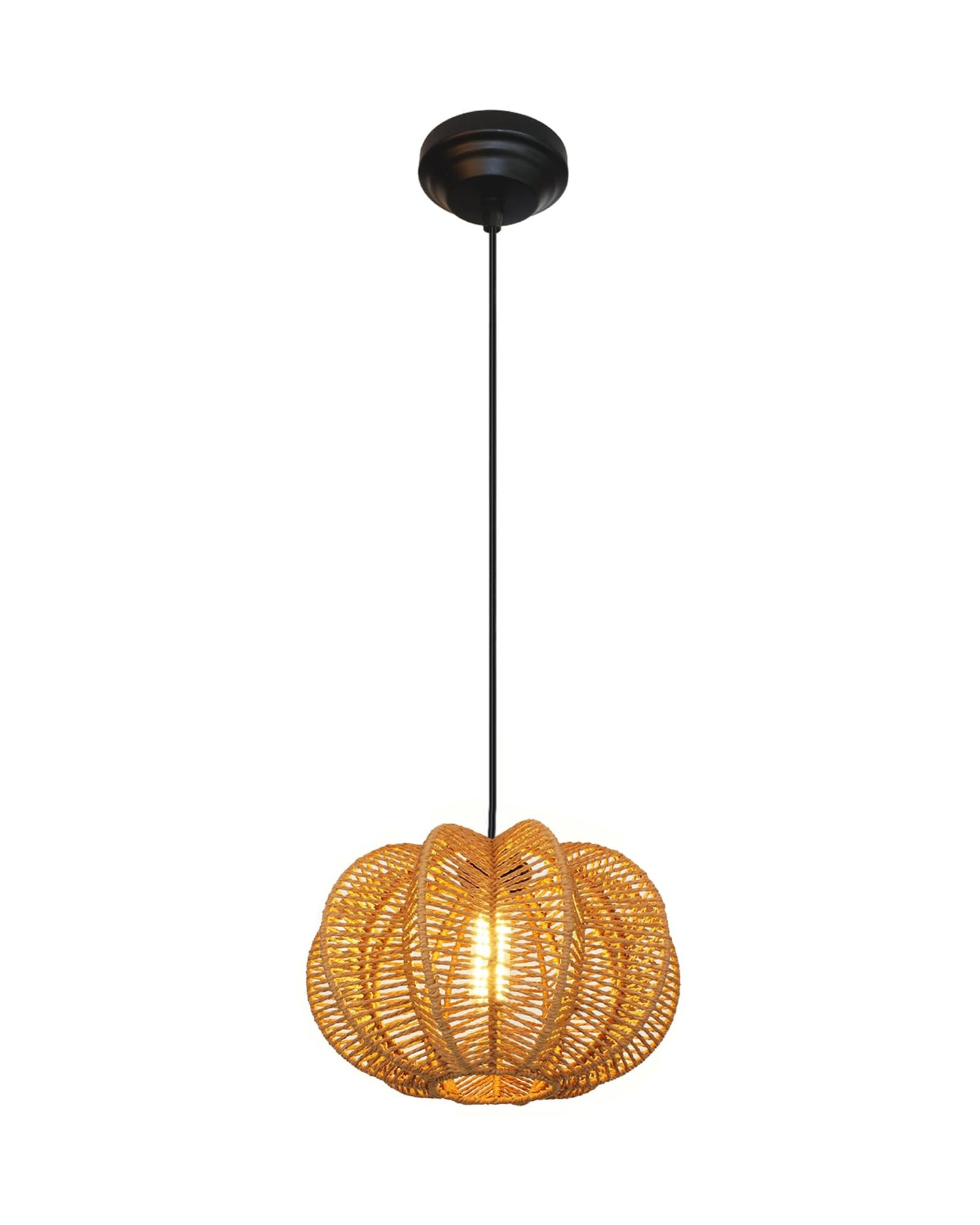Homesake® Rattan Seagrass Raffia Kauna Paper Grass Wicker Lamp Premium Pendant Light | Livra Hanging Ceiling Lamp Handwoven, Paper Rope Boho Hand-Woven Lampshade for Home Decor, Beige, pumpkin