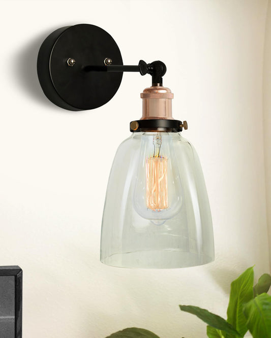 Edison Industrial Glass Bell Wall Lamp, Vintage Industrial Loft, E27 Holder, Decorative, Swing Wall Light, Filament/LED