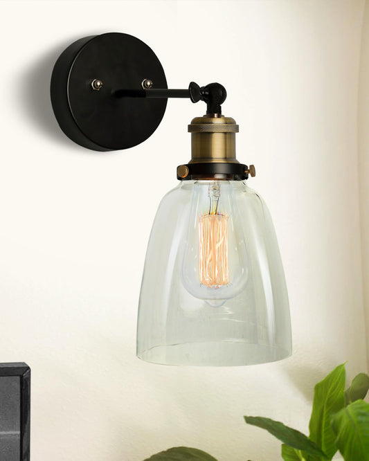 Edison Industrial Glass Bell Wall Lamp, Vintage Industrial Loft, E27 Holder, Decorative, Swing Wall Light, Filament/LED