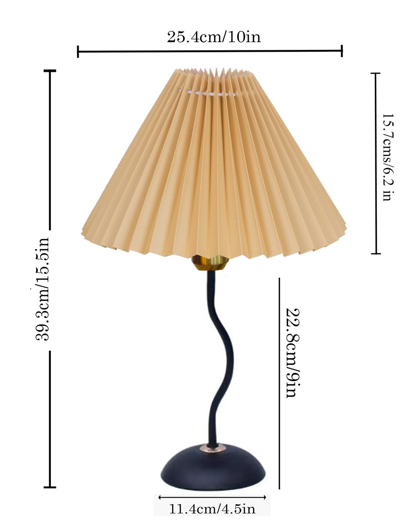 Homesake® Matt Black Twister Small Table Lamp, Modern Bedside Nightstand, Lamps | Desk Accessories | Metal Base for Bedroom, Home Office, Living Room, Kids Dorm, E27 Holder, Pleated