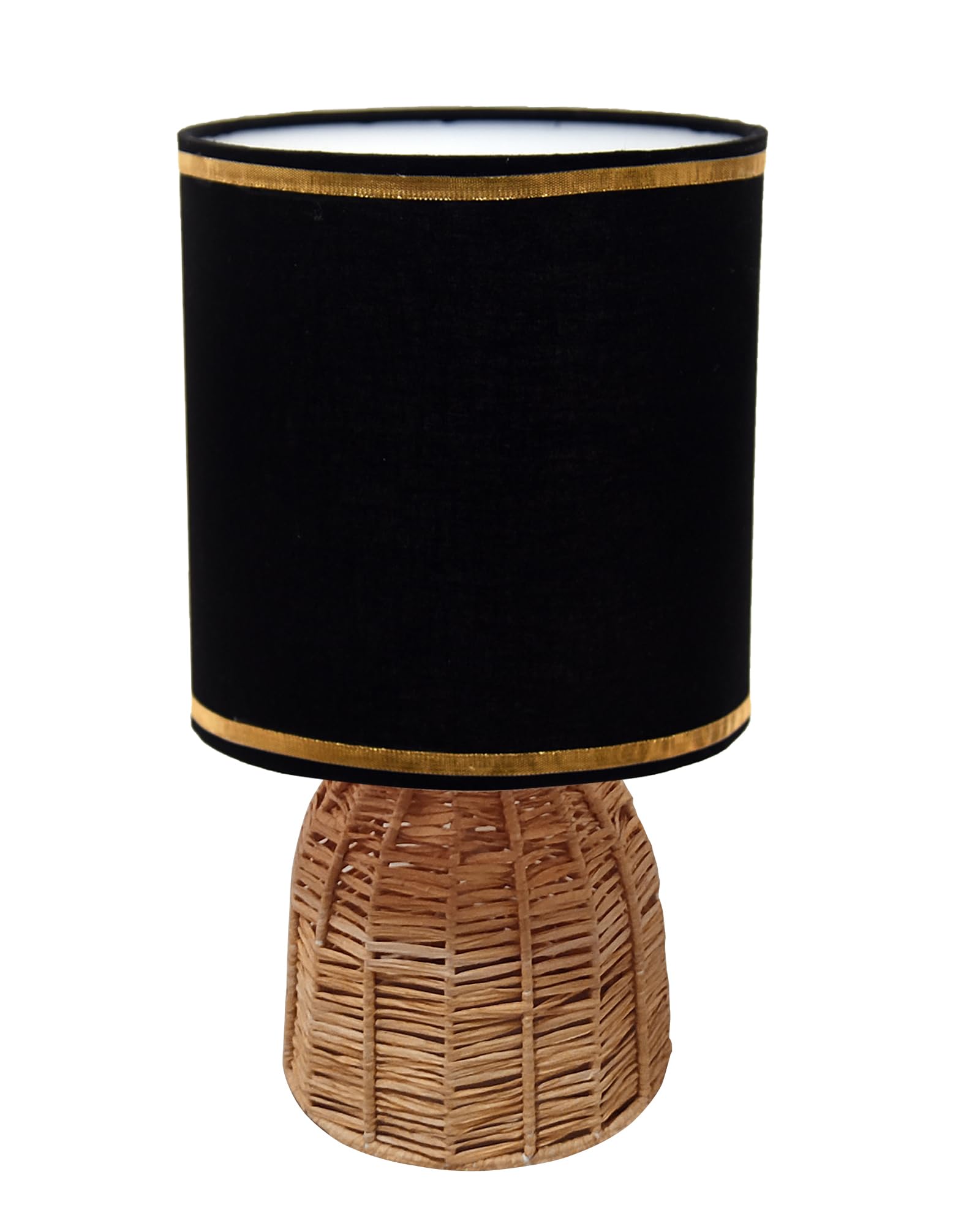 Homesake® Raffia Rattan Table Lamp with Fabric Shade, Small Nightstand Lamp, Natural Wicker Bedside Lamp for Bedroom, Living Room, Study & Home Décor, Livra Collection | E27 Holder