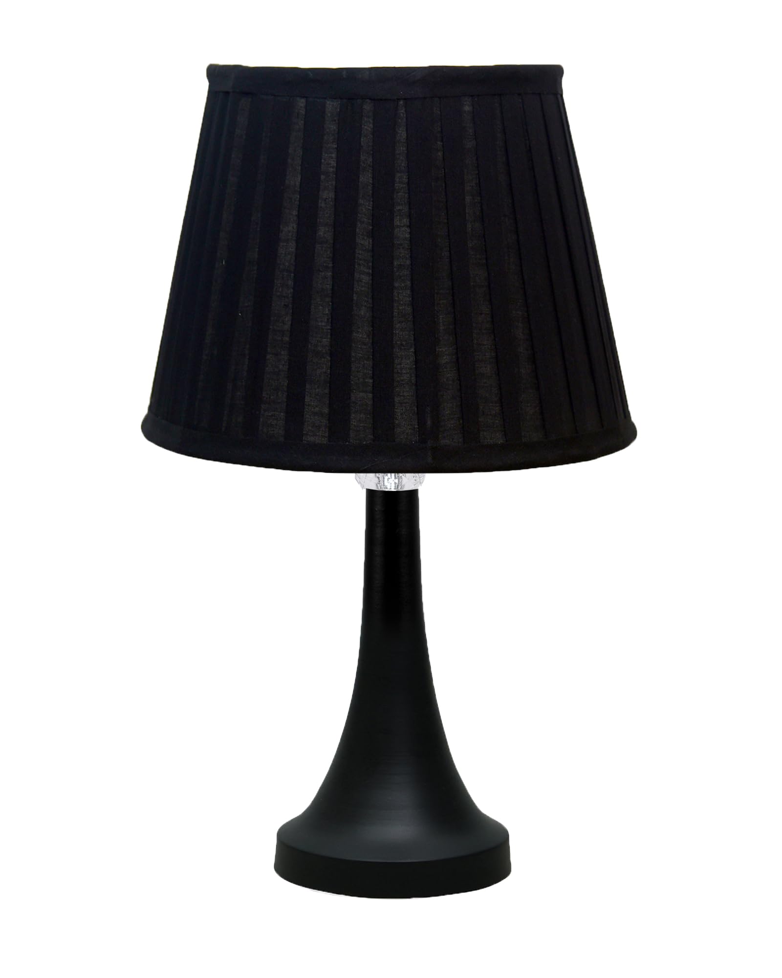 Bedside Black Metal Table Lamp with Fabric Shade, E27 holder, Cone, Pleated Jute Shade