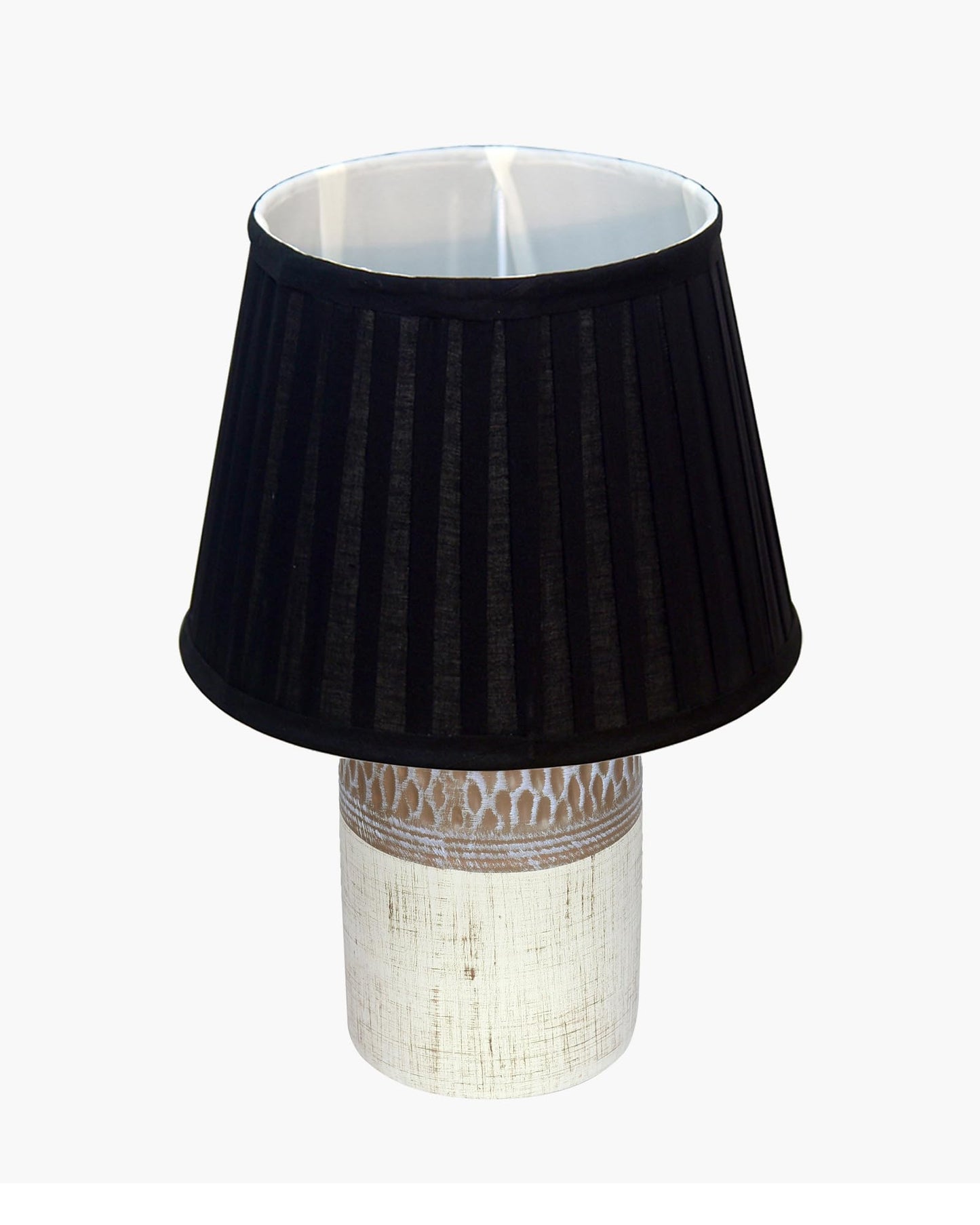 Homesake® Modern Ceramic Table Lamp with Fabric Shade, Minimal Bedside Lamp for Living Room & Bedroom, Brown Carved Honeycomb Pattern, Khadi Frill,