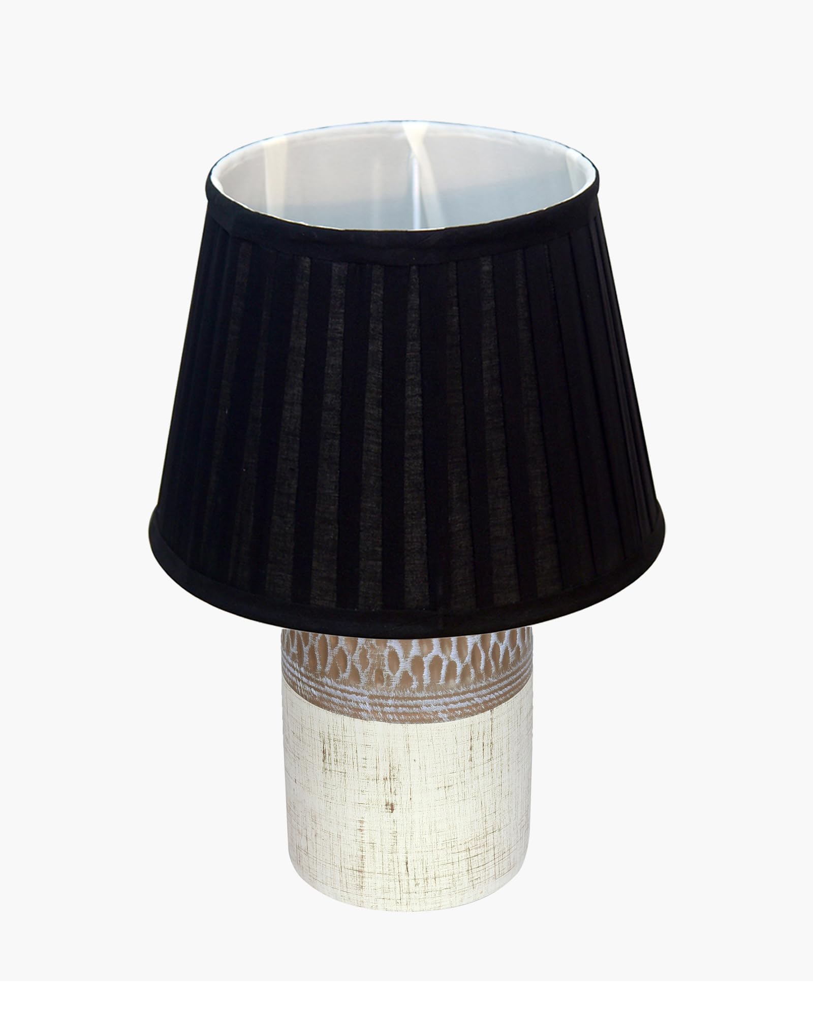 Homesake® Modern Ceramic Table Lamp with Fabric Shade, Minimal Bedside Lamp for Living Room & Bedroom, Brown Carved Honeycomb Pattern, Khadi Frill,