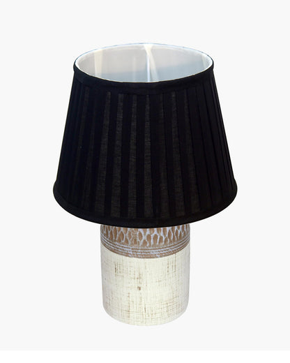 Homesake® Modern Ceramic Table Lamp with Fabric Shade, Minimal Bedside Lamp for Living Room & Bedroom, Brown Carved Honeycomb Pattern, Khadi Frill,