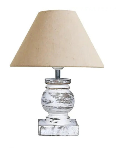 Small Table Lamp for Bedroom Whitewash Distress Living Room Simple Retro Wood Grain Farmhouse Bedside Lamps Suitable for Nightstand, Gift, Trophy, Jute Shade