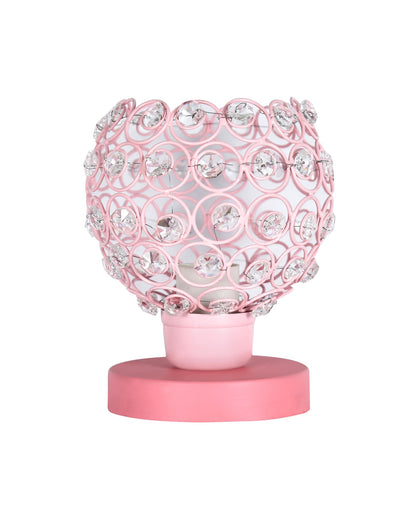 Semi Crystal Table Lamps Mood Lighting | Small Crystal Night Lamp Stylish Bedside Lamp Light | Unique Modern Decorative Desk Lamp for Bedroom Living Room, Pink