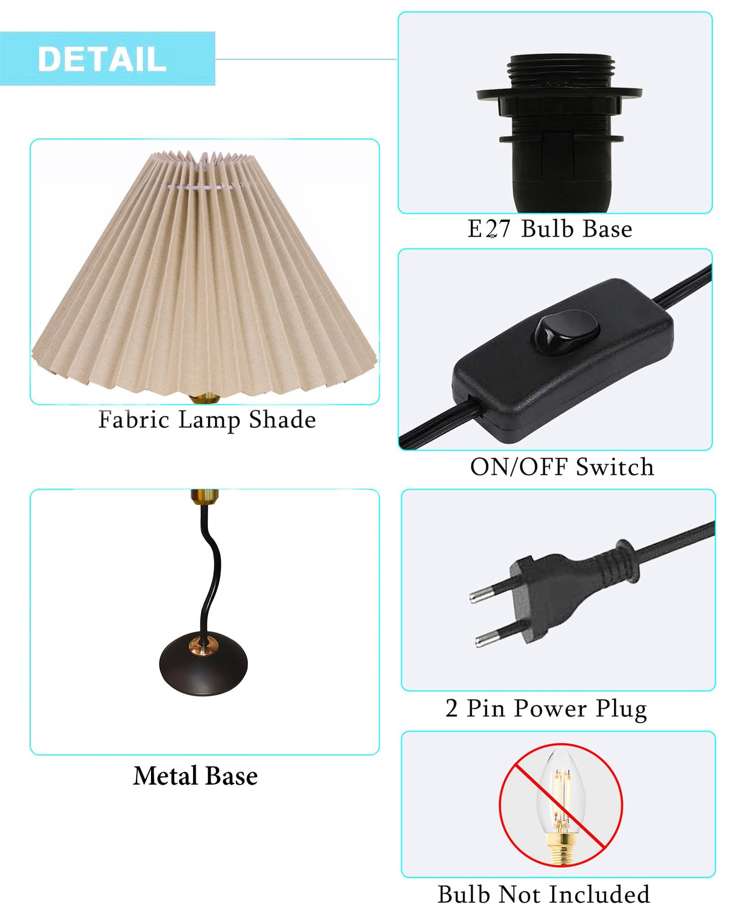 Homesake® Matt Black Twister Small Table Lamp, Modern Bedside Nightstand, Lamps | Desk Accessories | Metal Base for Bedroom, Home Office, Living Room, Kids Dorm, E27 Holder, Pleated